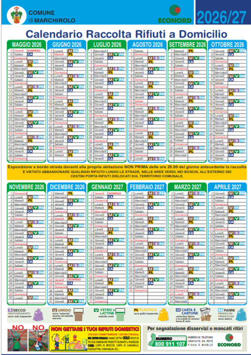 Avviso: Nuovo calendario raccolta rifiuti 2026 2027