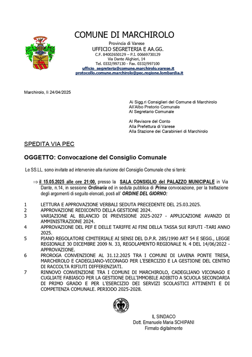 Convocazione Consiglio Comunale